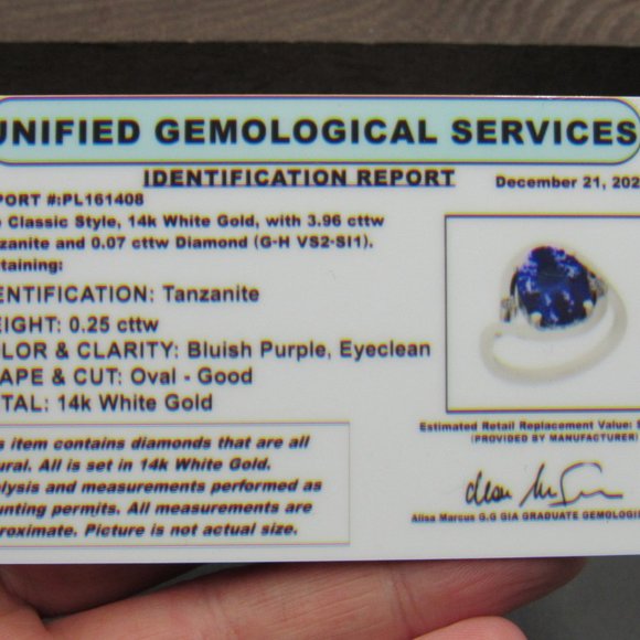 Size 6.25 14K White Gold 3.96 Carat Tanzanite Ring - Picture 9 of 11